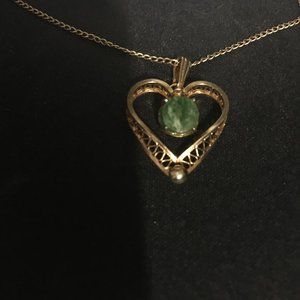 Gold Heart With Jade Stone
